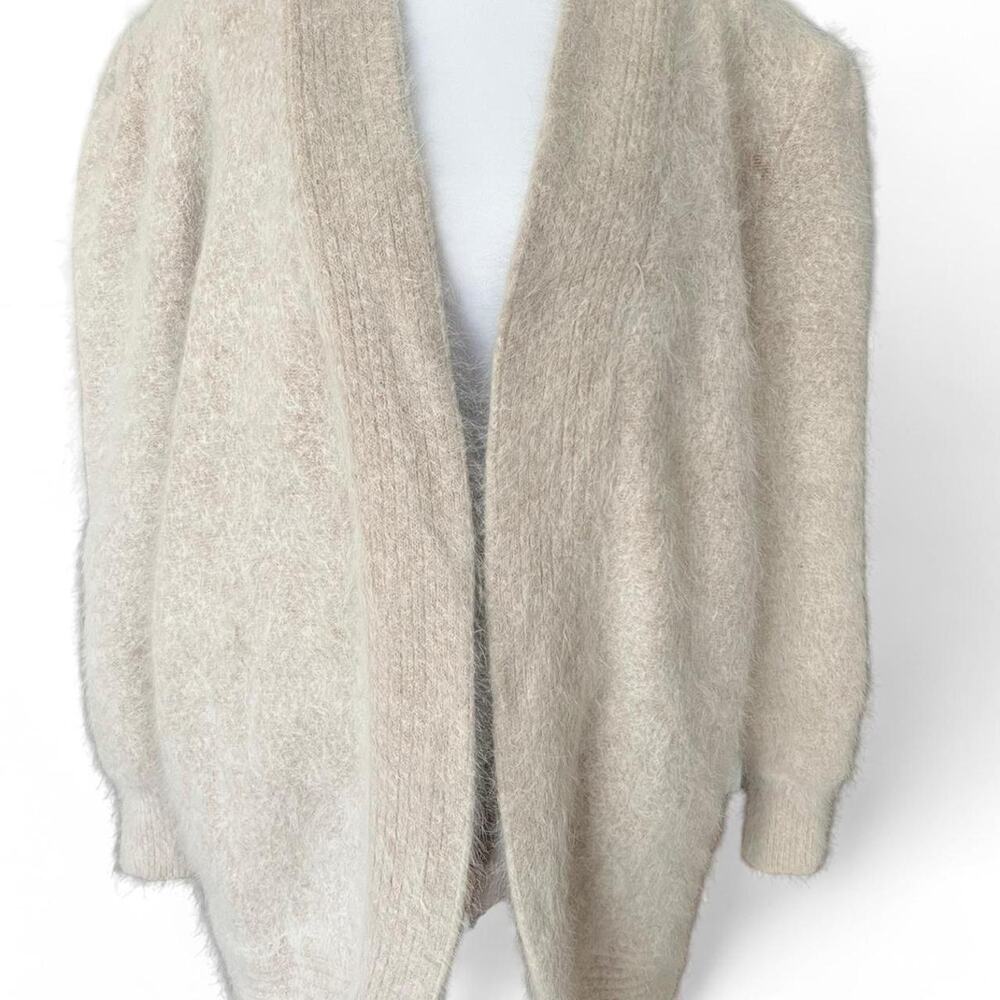 Vintage Venesha Angora Coat Jacket Sweater Cream Fuzzy Soft Lined Oversized S
